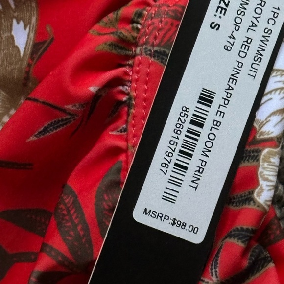 Nicole Miller Royal Red Pineapple Bloom Print One Piece Swimsuit MSRP 98.00 - Picture 3 of 3